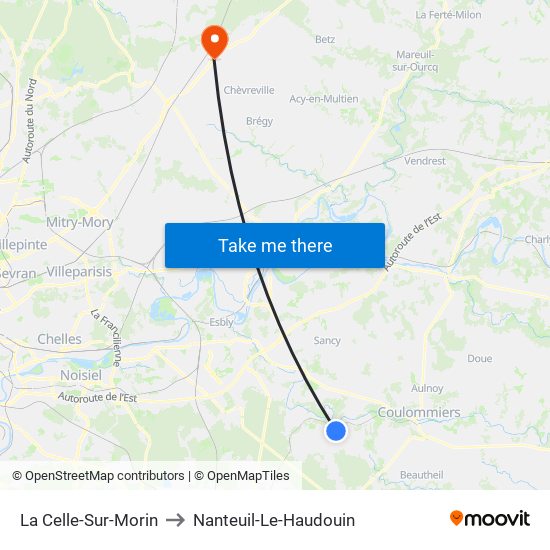 La Celle-Sur-Morin to Nanteuil-Le-Haudouin map