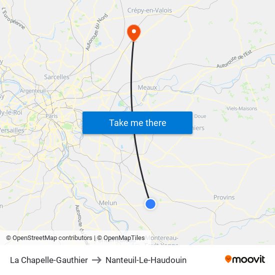 La Chapelle-Gauthier to Nanteuil-Le-Haudouin map