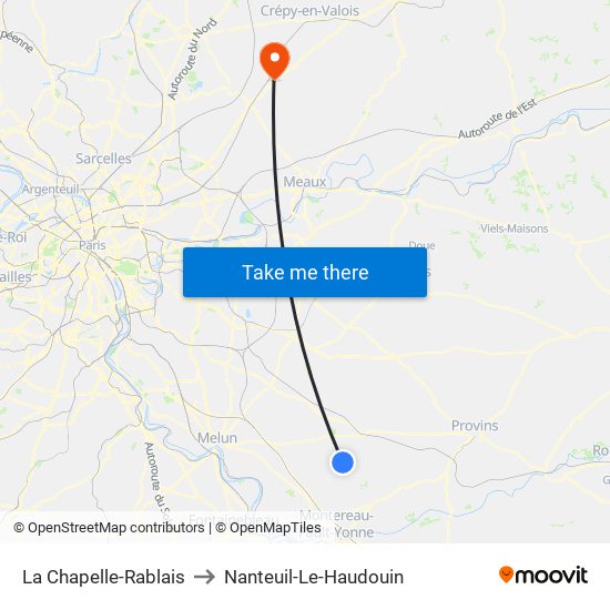 La Chapelle-Rablais to Nanteuil-Le-Haudouin map