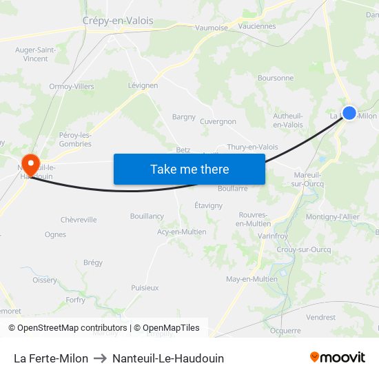 La Ferte-Milon to Nanteuil-Le-Haudouin map