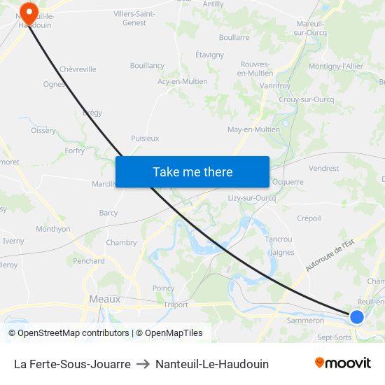 La Ferte-Sous-Jouarre to Nanteuil-Le-Haudouin map