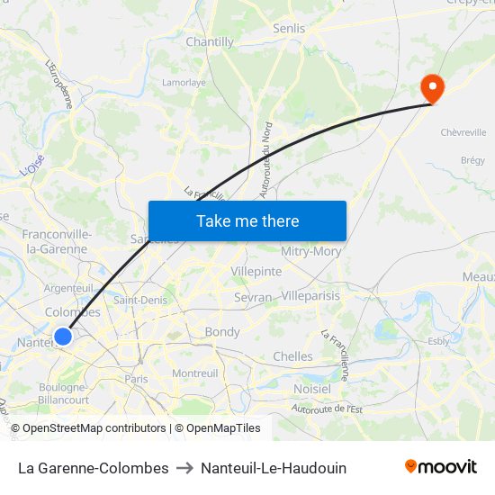 La Garenne-Colombes to Nanteuil-Le-Haudouin map