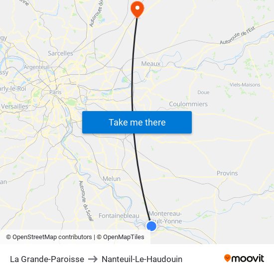 La Grande-Paroisse to Nanteuil-Le-Haudouin map