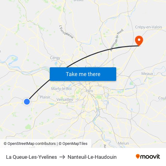 La Queue-Les-Yvelines to Nanteuil-Le-Haudouin map