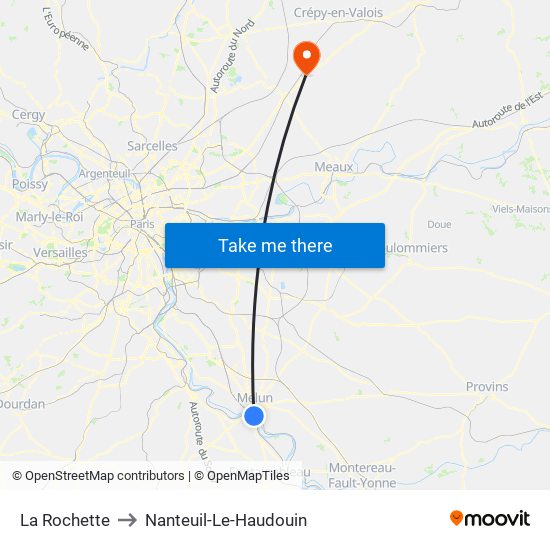 La Rochette to Nanteuil-Le-Haudouin map