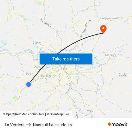 La Verriere to Nanteuil-Le-Haudouin map