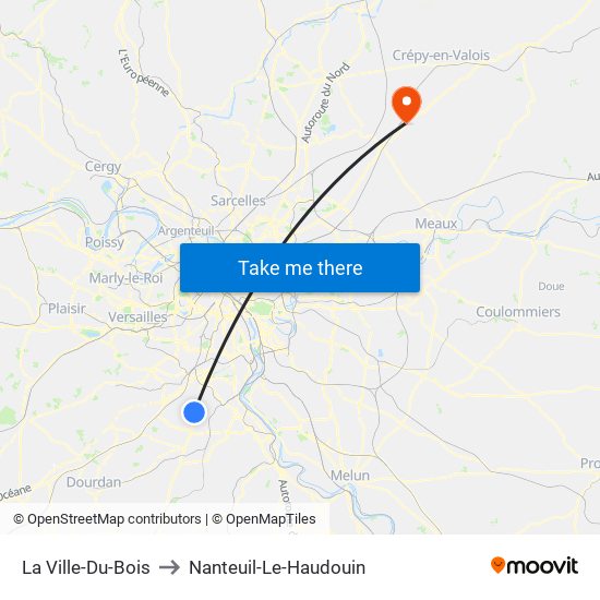 La Ville-Du-Bois to Nanteuil-Le-Haudouin map