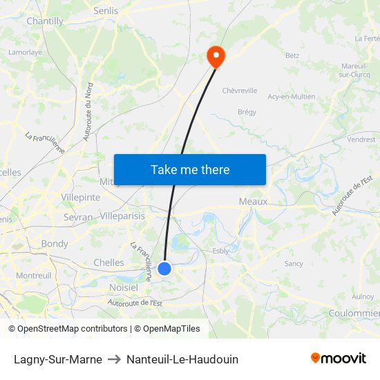 Lagny-Sur-Marne to Nanteuil-Le-Haudouin map