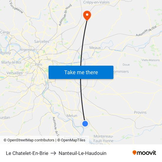 Le Chatelet-En-Brie to Nanteuil-Le-Haudouin map