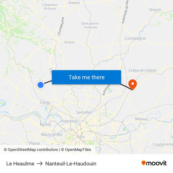 Le Heaulme to Nanteuil-Le-Haudouin map