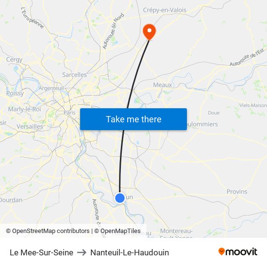 Le Mee-Sur-Seine to Nanteuil-Le-Haudouin map