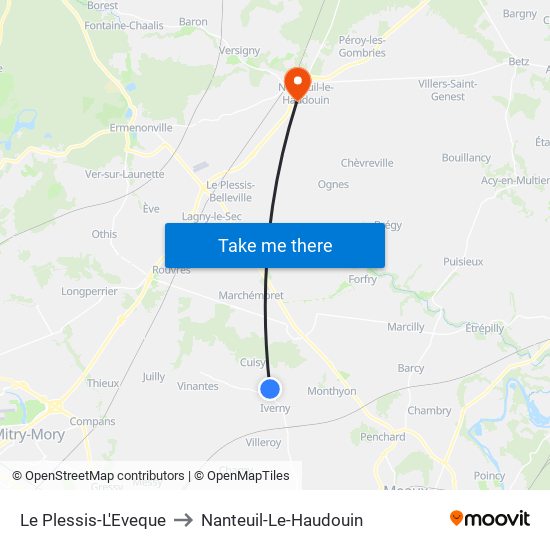 Le Plessis-L'Eveque to Nanteuil-Le-Haudouin map