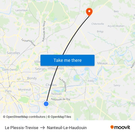 Le Plessis-Trevise to Nanteuil-Le-Haudouin map