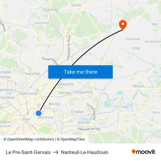 Le Pre-Saint-Gervais to Nanteuil-Le-Haudouin map