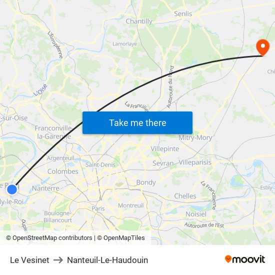 Le Vesinet to Nanteuil-Le-Haudouin map