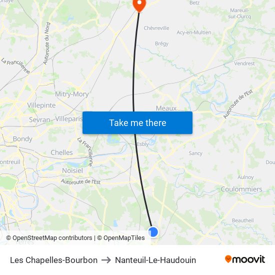 Les Chapelles-Bourbon to Nanteuil-Le-Haudouin map
