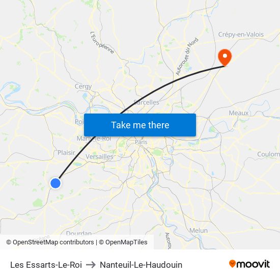 Les Essarts-Le-Roi to Nanteuil-Le-Haudouin map