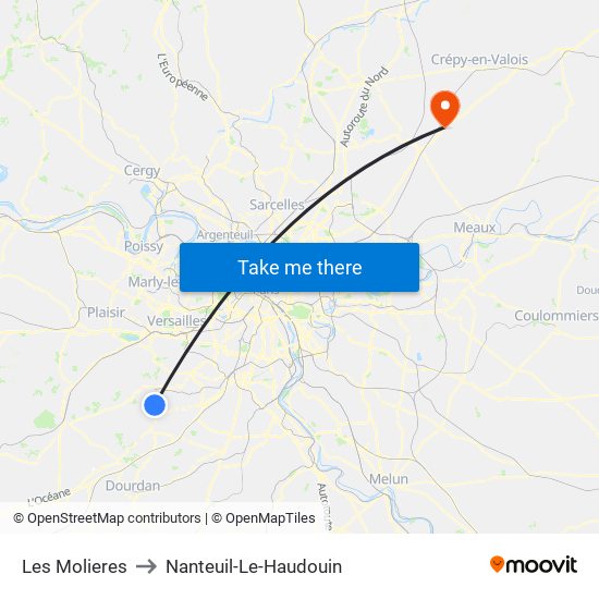 Les Molieres to Nanteuil-Le-Haudouin map