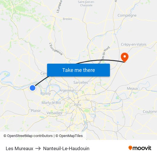 Les Mureaux to Nanteuil-Le-Haudouin map