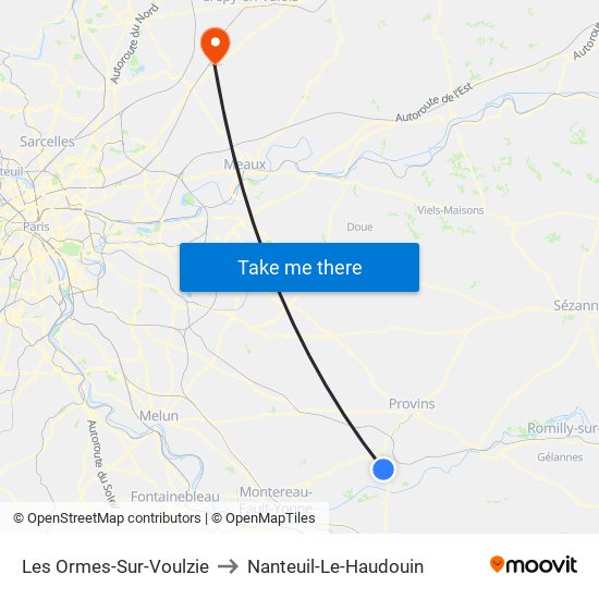 Les Ormes-Sur-Voulzie to Nanteuil-Le-Haudouin map