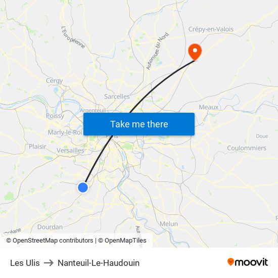 Les Ulis to Nanteuil-Le-Haudouin map
