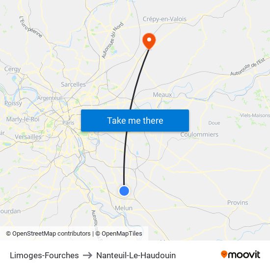 Limoges-Fourches to Nanteuil-Le-Haudouin map
