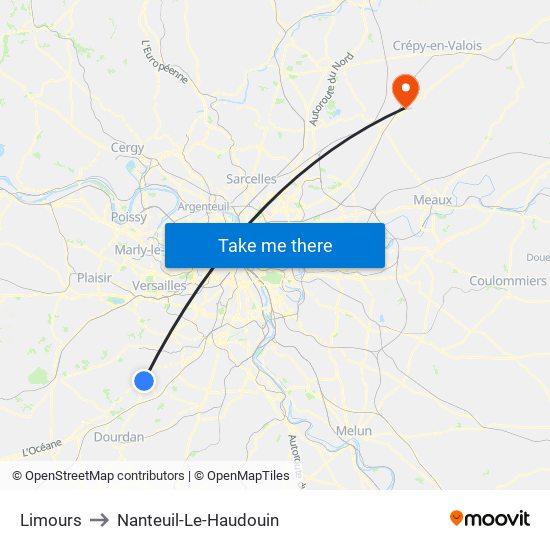 Limours to Nanteuil-Le-Haudouin map