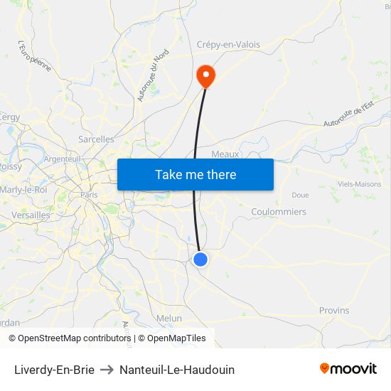 Liverdy-En-Brie to Nanteuil-Le-Haudouin map