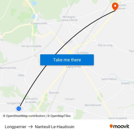 Longperrier to Nanteuil-Le-Haudouin map