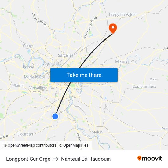 Longpont-Sur-Orge to Nanteuil-Le-Haudouin map