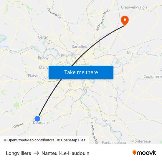 Longvilliers to Nanteuil-Le-Haudouin map
