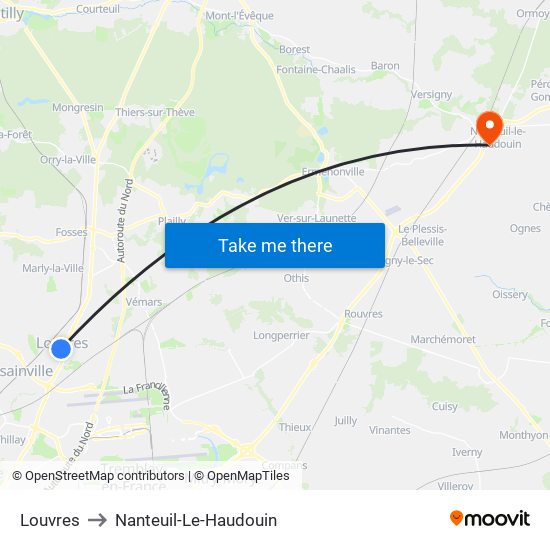 Louvres to Nanteuil-Le-Haudouin map
