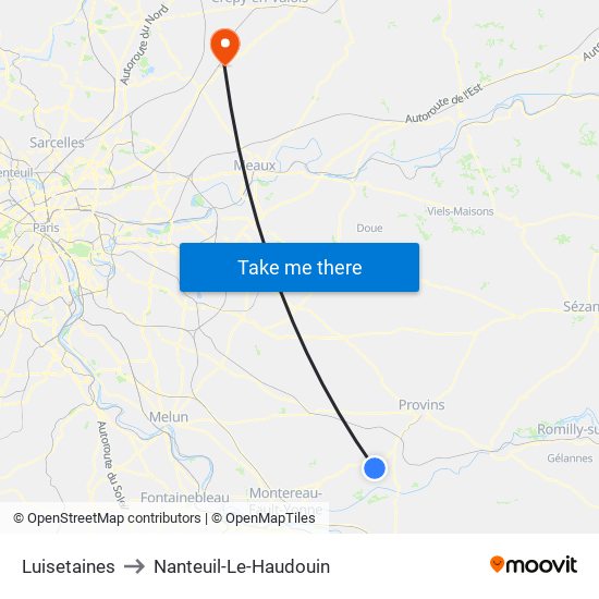 Luisetaines to Nanteuil-Le-Haudouin map