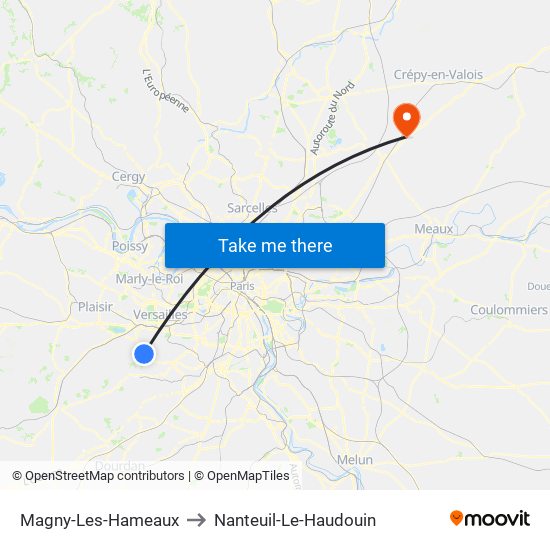 Magny-Les-Hameaux to Nanteuil-Le-Haudouin map