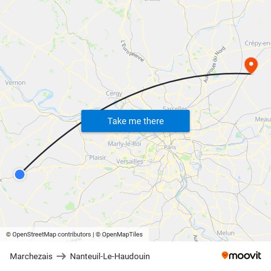 Marchezais to Nanteuil-Le-Haudouin map