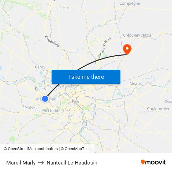 Mareil-Marly to Nanteuil-Le-Haudouin map