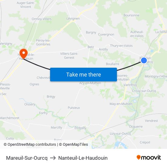 Mareuil-Sur-Ourcq to Nanteuil-Le-Haudouin map