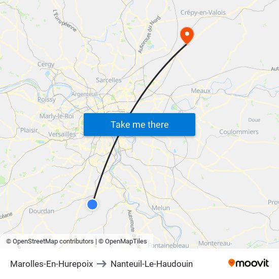 Marolles-En-Hurepoix to Nanteuil-Le-Haudouin map