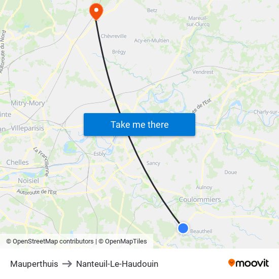 Mauperthuis to Nanteuil-Le-Haudouin map