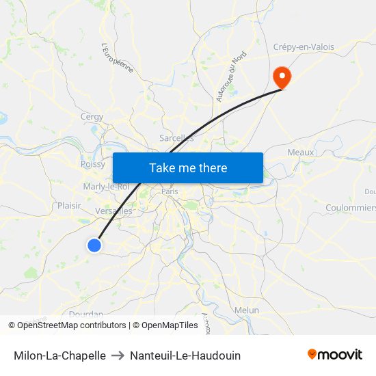 Milon-La-Chapelle to Nanteuil-Le-Haudouin map