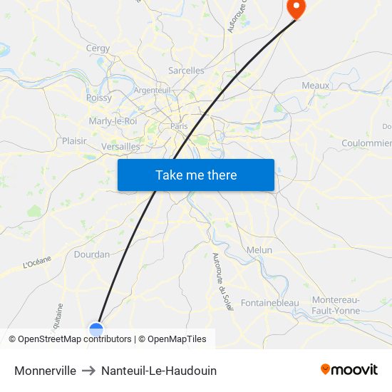 Monnerville to Nanteuil-Le-Haudouin map