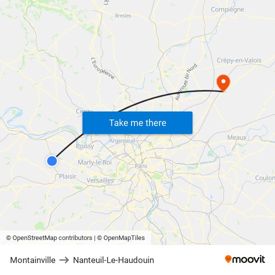 Montainville to Nanteuil-Le-Haudouin map