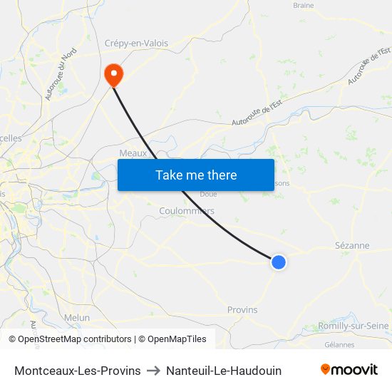 Montceaux-Les-Provins to Nanteuil-Le-Haudouin map
