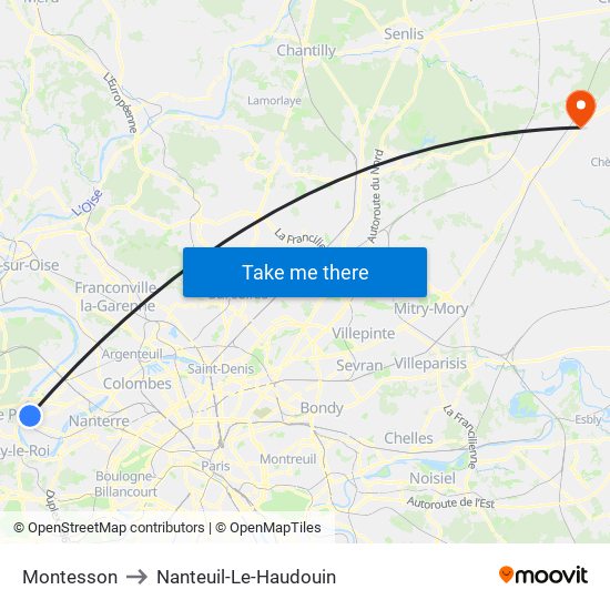 Montesson to Nanteuil-Le-Haudouin map