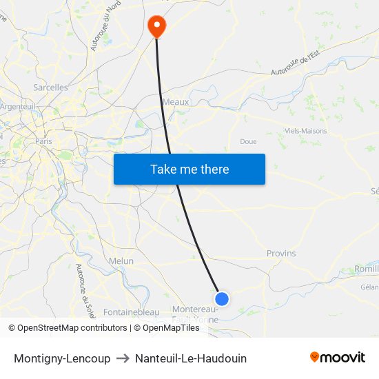 Montigny-Lencoup to Nanteuil-Le-Haudouin map