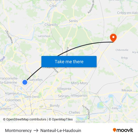 Montmorency to Nanteuil-Le-Haudouin map