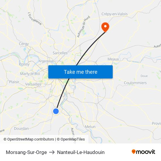 Morsang-Sur-Orge to Nanteuil-Le-Haudouin map
