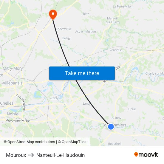 Mouroux to Nanteuil-Le-Haudouin map
