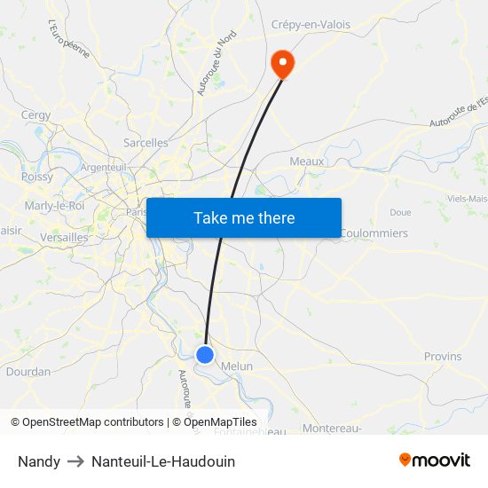 Nandy to Nanteuil-Le-Haudouin map