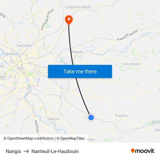 Nangis to Nanteuil-Le-Haudouin map